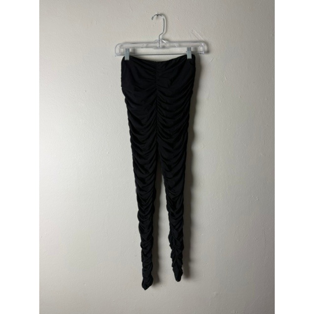 Capella Black Ruched Stacked Leggings Womens Large High Waisted Slim BP5285